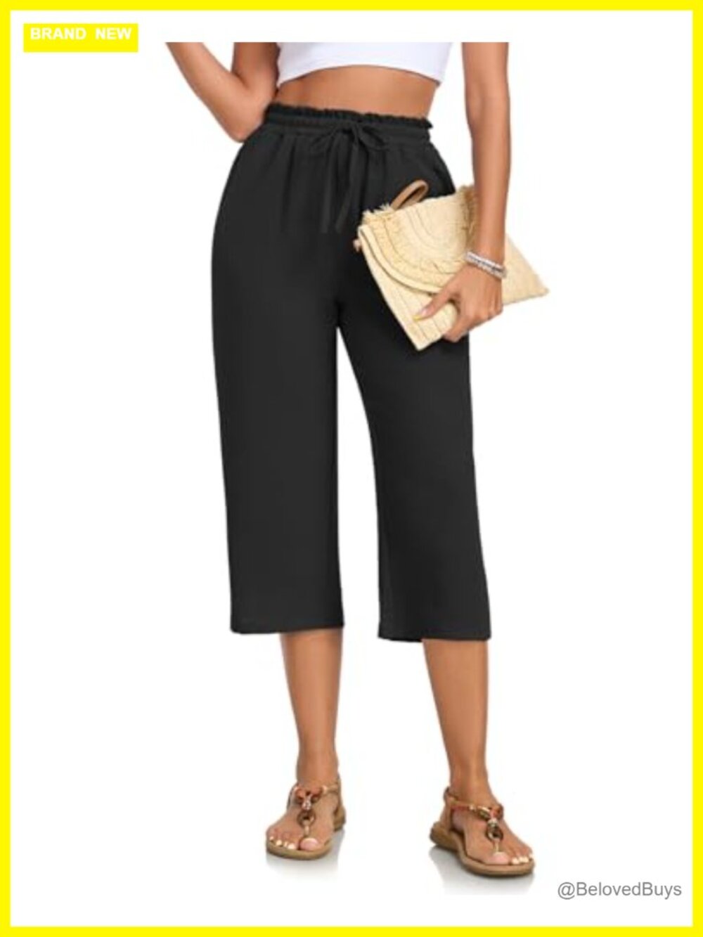 Womens High Waist Capri Palazzo Pants 100% Polyester Wide Leg Beach Cropped